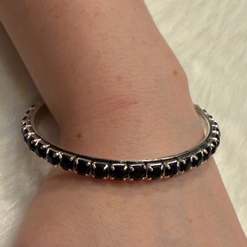 Elegant Large Black Rhinestones Silver Bracelet